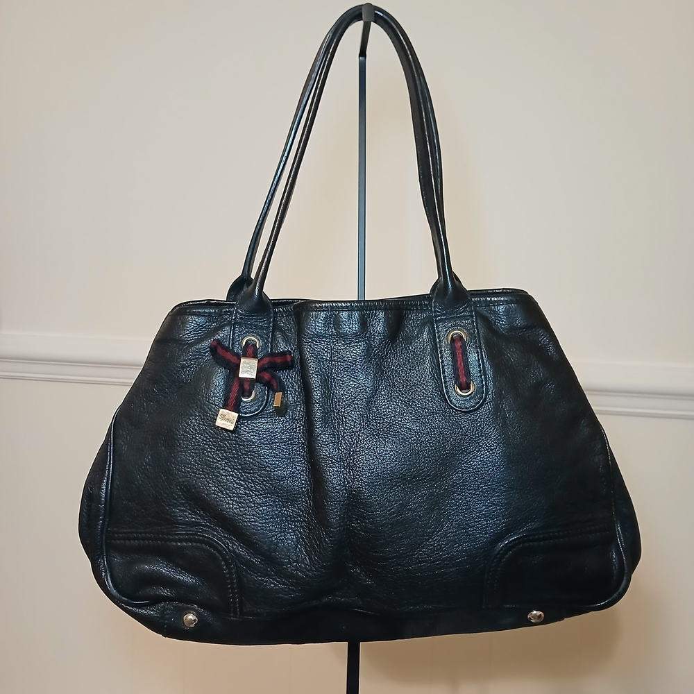 Gucci Black Leather Shoulder Bag with Gold Accents